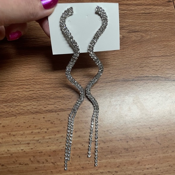 Gold Swirl Rhinestone Earrings - Picture 9 of 13